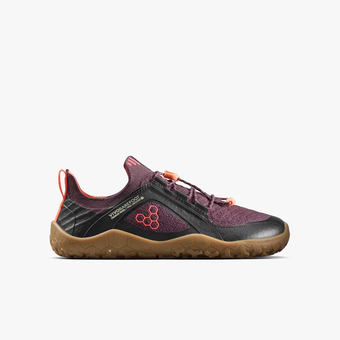 Кроссовки Vivobarefoot Primus Trail Knit FG — для подростков, тёмно-фиолетовый с красным